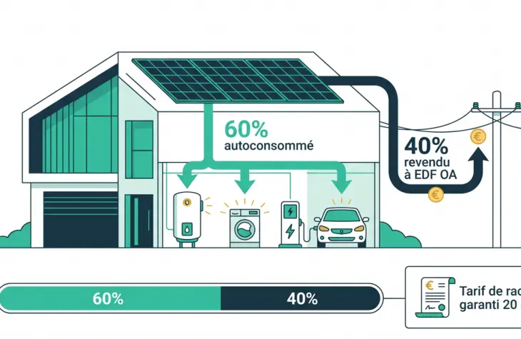 schéma illustrant la revente d'energie solaire à edf