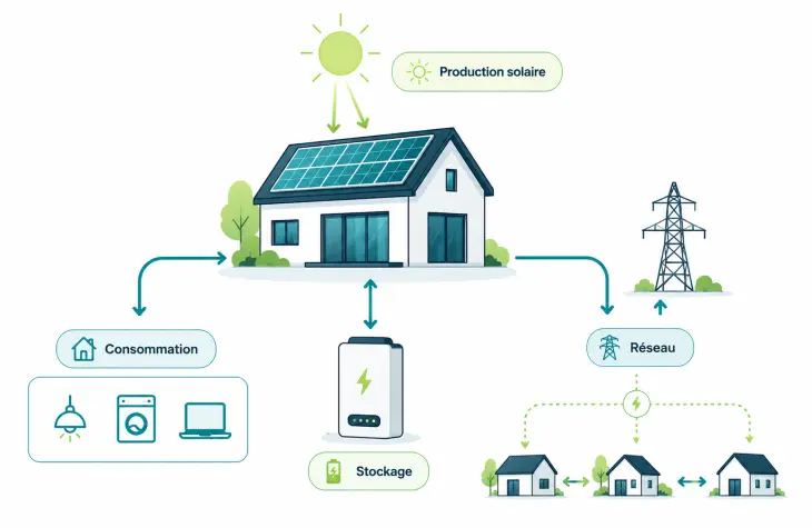 infographie du fonctionnement d'un panneau solaire